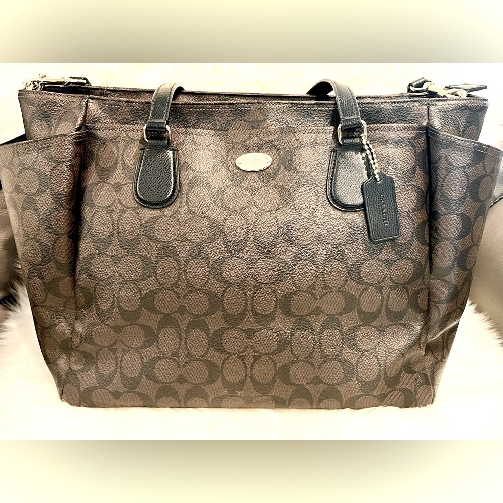 Coach Signature Coated Canvas Baby Bag-Brown/Black-MSRP $450 - Picture 2 of 16